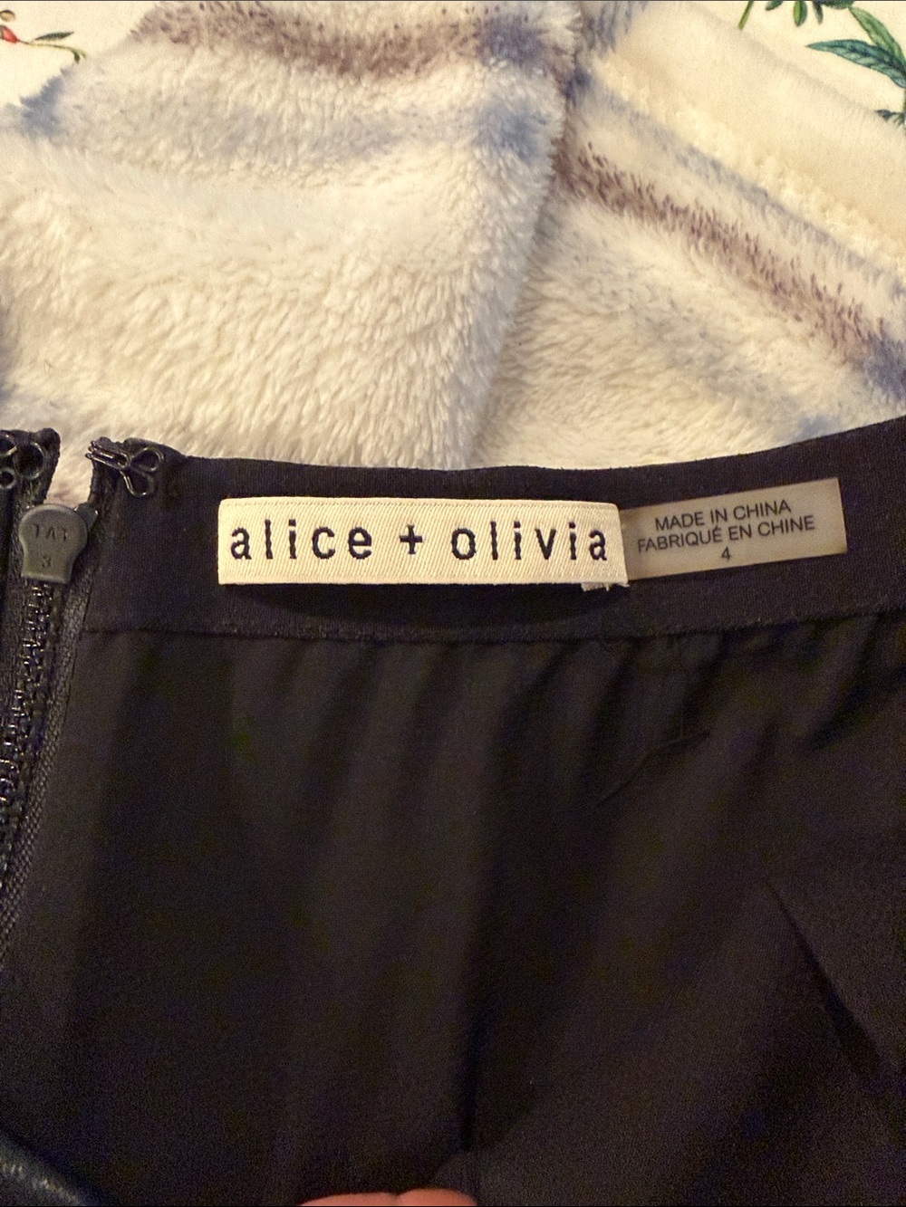 Alice & Olivia Black Faux Leather Mini Skirt with Floral Appliqué - Picture 4 of 5